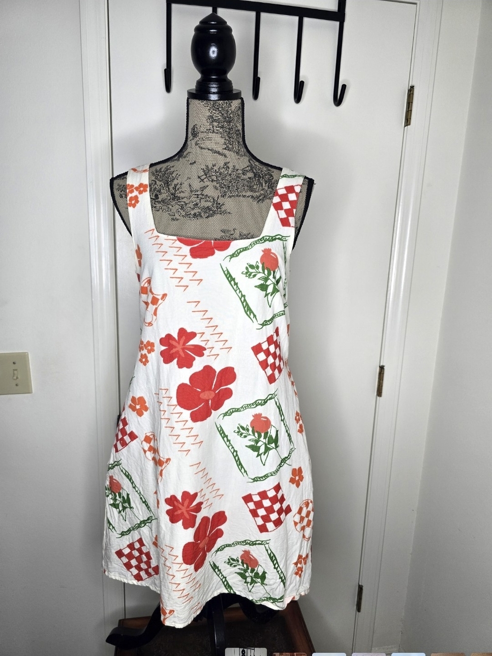 Japna White Mini Dress with Red & Green Floral Patchwork